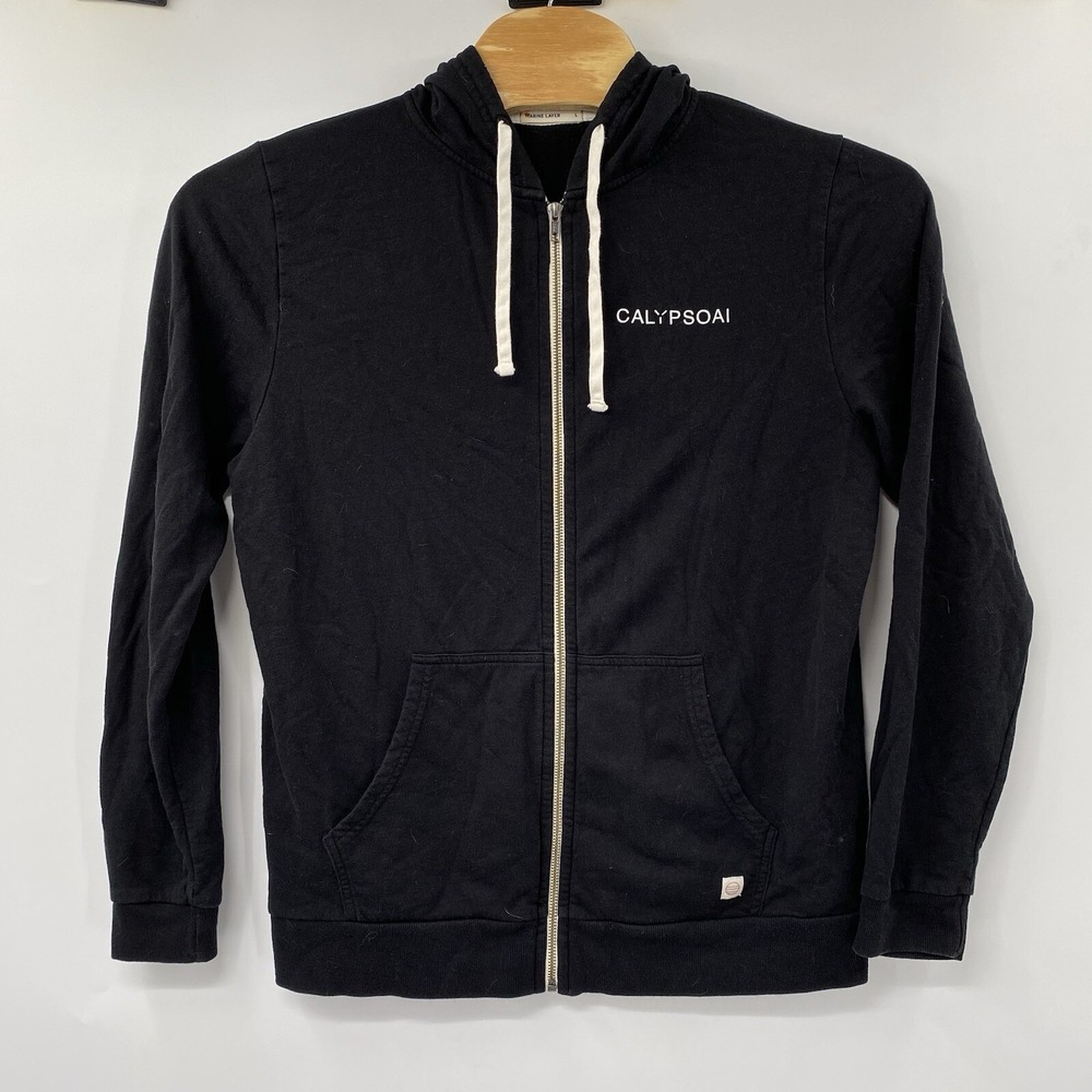 Marine Layer Zip Hoodie Men Large Black CalypsoAI Graphic Cotton Modal MLHZR-BL2